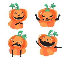 Vector illustration Orange pumpkin faces with different emotions in Halloween festival for graphic designer