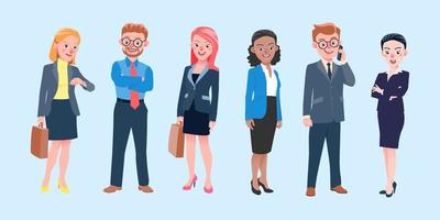 Set of vector illustration isolated International business team characters working