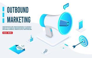 Outbound marketing isometric design. Online and offline or interruption and permission marketing vector