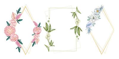 Floral Frame wreaths. Set of botanical frame watercolor bouquet flowers. vector