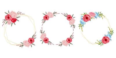 Floral Frame wreaths. Set of botanical frame watercolor bouquet flowers. vector