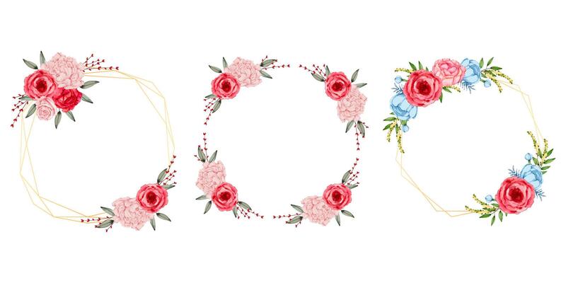 Floral Frame wreaths. Set of botanical frame watercolor bouquet flowers.