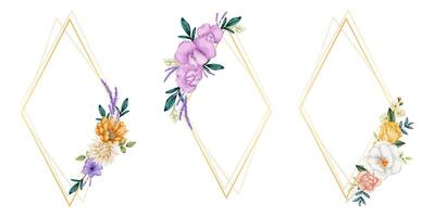 Floral Frame wreaths. Set of botanical frame watercolor bouquet flowers. vector