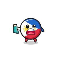 philippines flag mascot having asthma while holding the inhaler vector