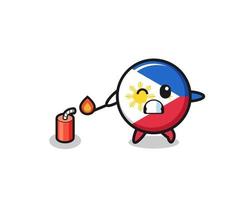 philippines flag mascot illustration playing firecracker vector