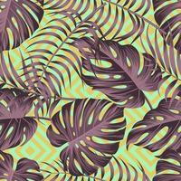 Floral seamless pattern with leaves, abstract striped geometric background vector