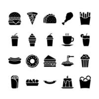 conjunto de iconos de comida rápida, estilo glifo vector