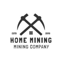 mining logo template with double pickaxe shape vector