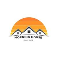 logo template with three roofs with the sun behind it vector