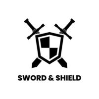 logo template with double shield and sword shape vector