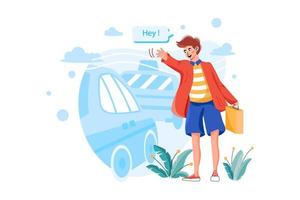 Man hailing a taxi Illustration concept. Flat illustration isolated on white background. vector