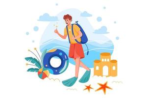 Man getting ready for Scuba diving Illustration concept. Flat illustration isolated on white background. vector