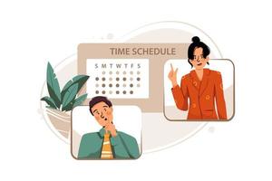 Guy and girl planning time schedule Illustration concept. Flat illustration isolated on white background. vector