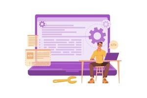 Young programmer concentrated on a working project Illustration concept. Flat illustration isolated on white background. vector