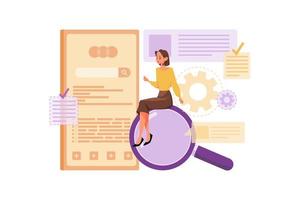 Woman in search with a magnifying glass Illustration concept. Flat illustration isolated on white background. vector