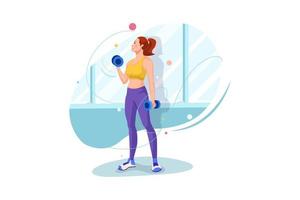 Girl doing exercise with dumbbells Illustration concept. Flat illustration isolated on white background. vector