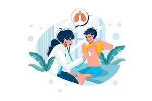 médico que controla el concepto del ejemplo de los pulmones del paciente. ilustración plana aislada sobre fondo blanco. vector