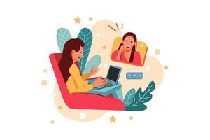 A woman has an online meeting with her partner from home Illustration concept. Flat illustration isolated on white background. vector