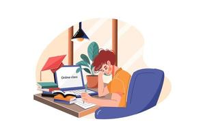 Boy study in online school Illustration concept. Flat illustration isolated on white background. vector