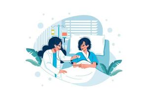 Doctor checking patient in the private ward Illustration concept. Flat illustration isolated on white background. vector