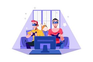 Friends playing video games Illustration concept. Flat illustration isolated on white background. vector
