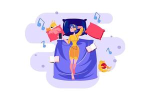 Girl relaxing and listening to music Illustration concept. Flat illustration isolated on white background. vector