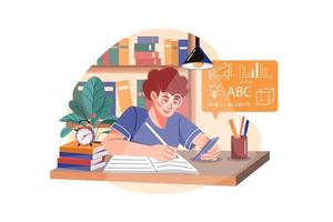 Schoolboy learning online course on mobile Illustration concept. Flat illustration isolated on white background. vector