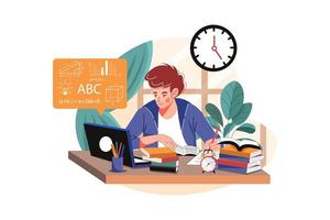 Guy student learn on a laptop Illustration concept. Flat illustration isolated on white background. vector