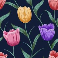 Tulip Flower seamless pattern with leaves. tropical background vector