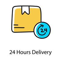 24 hour delivery icon in hand drawn design fast delivery concept vector