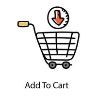 Doodle design of add to cart downward arrow inside wheelbarrow vector