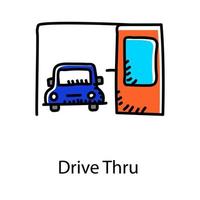 diseño de doodle de drive thru icono vector