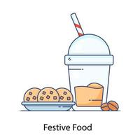 galletas con vaso de bebida comida festiva en estilo plano vector