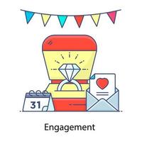 Trendy flat icon of engagement ring engagement event vector