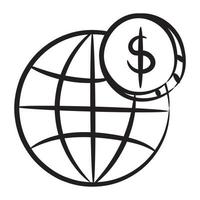 Dollar with globe trendy design of global money vector