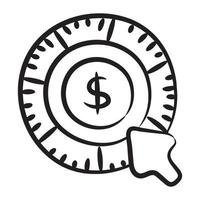 Dollar with reversible arrows money rotation icon in doodle style vector