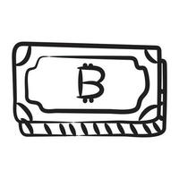 Paper currency bitcoin banknote in editable doodle line style vector