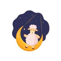 Sheep on the moon with stars on a blue background. vector