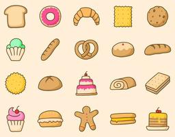 Bread and cake icons with cartoon style vector