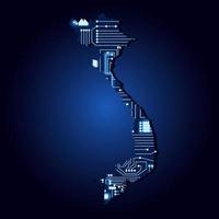 mapa de contorno de vietnam con un circuito de electrónica tecnológica. vector
