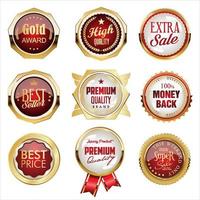 Retro vintage gold and red badges and labels collection vector