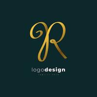 Elegante diseño de logotipo letra r en degradado dorado con estilo de escritura a mano. r logo o símbolo de la firma de identidad empresarial vector