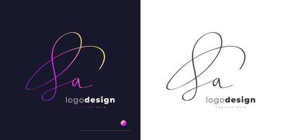 Colorful Initial Letter S and A Logo Design with Handwriting Style. SA Signature Logo or Symbol for Wedding, Fashion, Jewelry, Boutique, Botanical, Floral or Business Identity vector