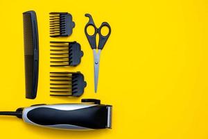 Set for a hairdresser on a yellow background photo