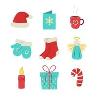 Christmas and New Year vector elements set. Winter accessories for holidays decoration.