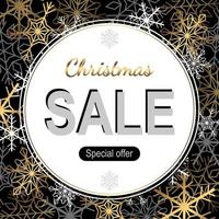 Vector Christmas Sale banner. Isolated golden and white snowflakes arranged in a circle. Gold collection for winter ads.