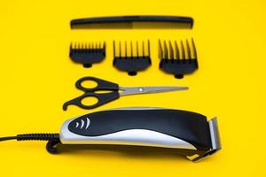 Set for a hairdresser on a yellow background photo