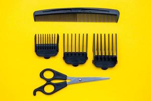 Set for a hairdresser on a yellow background photo