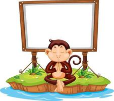 Meditating monkey with blank board on white background vector