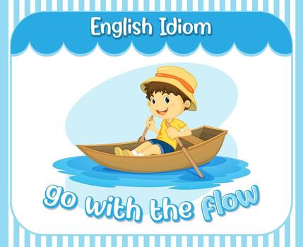 Modismo en inglés con descripción de la imagen para seguir la corriente. vector